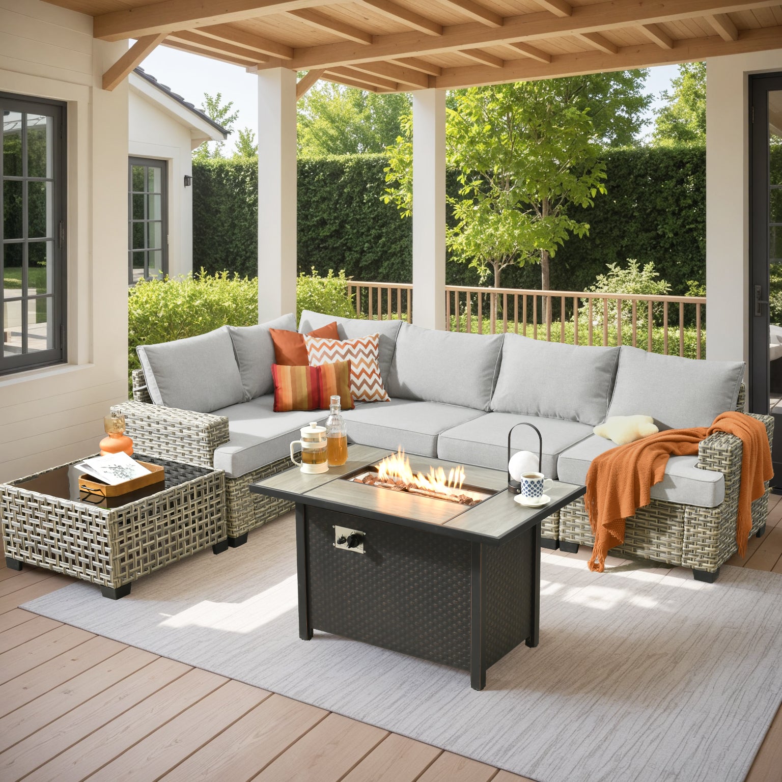 Sectional Patio Furniture Set 7-Piece include Fire Pit Table - Amazon