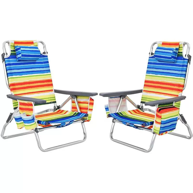2 Pcs Folding Backpack Beach Chairs 5-Position Adjustable Outdoor Camping Chairs with Cooler Bag & Cup Holder - Amazon