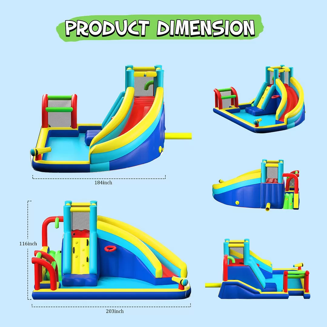 Selling out soon❗❗Kids Outdoor Inflatable Bouncers Water Slide Pool with Long Slide Climbing Wall, Including Stakes (with 450W Air Blower) - Amazon