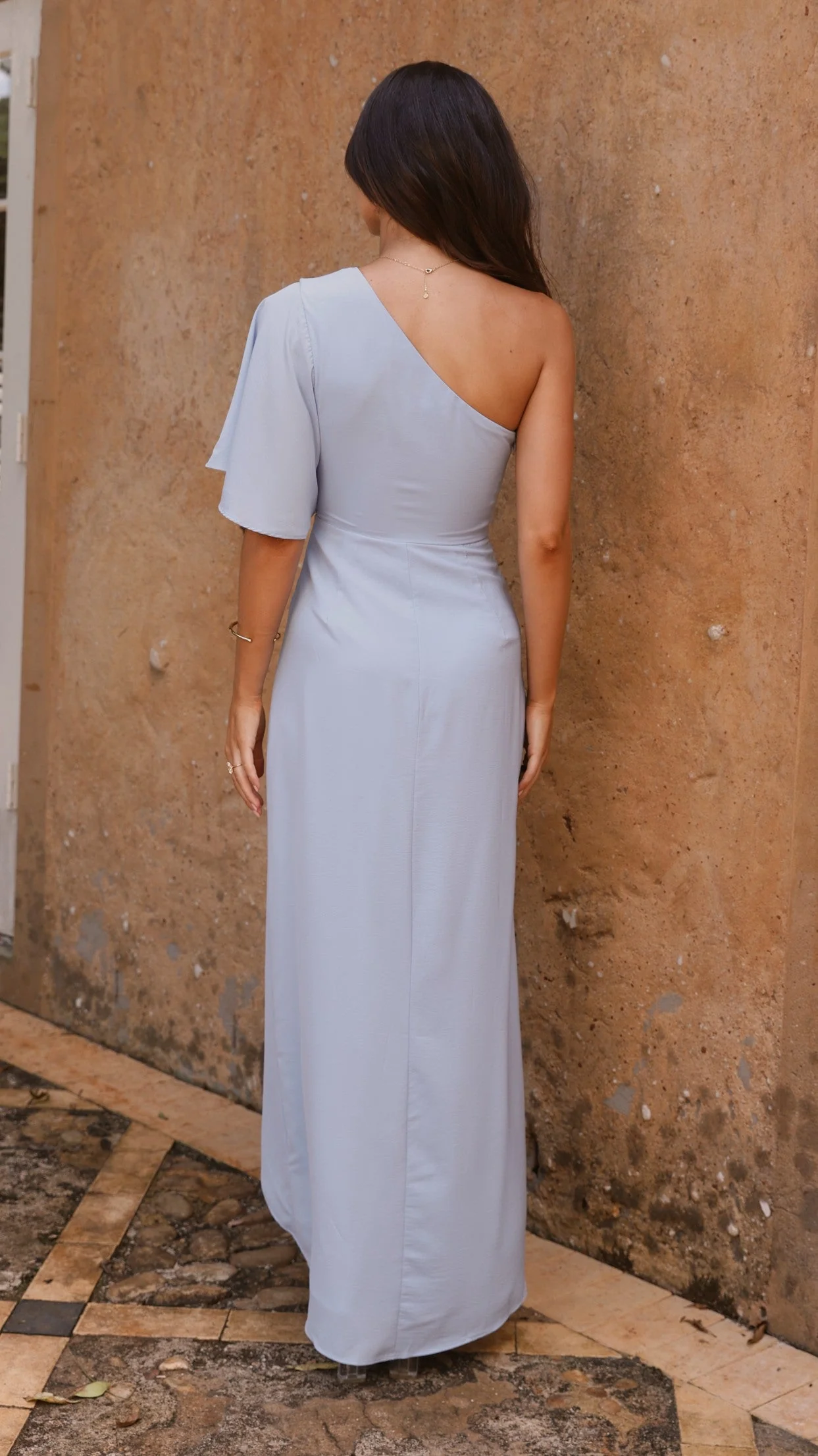 Emma One Sleeve Maxi Dress - Blue
