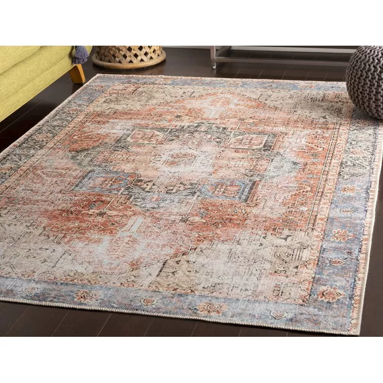 Mya Machine Washable Oriental Brick Red/Light Gray Area Rug - Amazon
