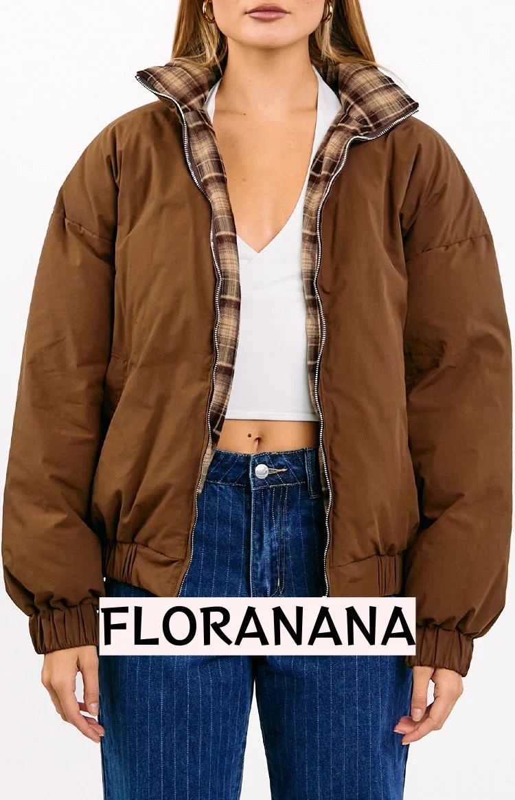 All I Wanted Brown Plaid Puffer Jacket