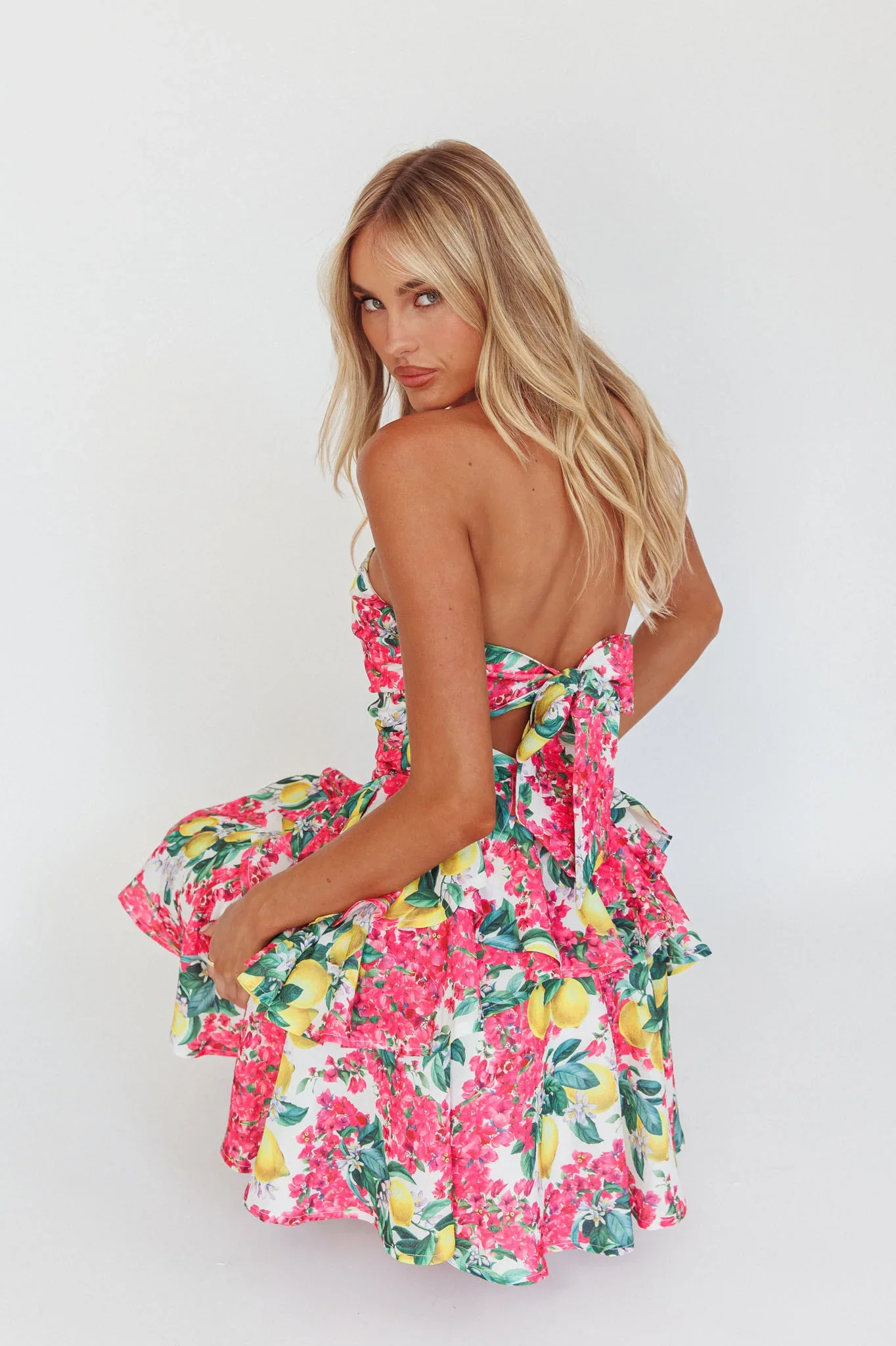 Like Me Tied Back Layered Mini Dress Citrus Pink