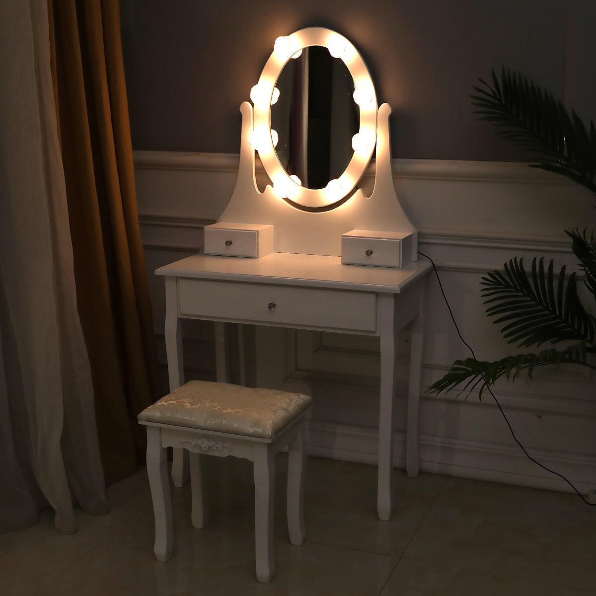 Lowest Prices - Ktaxon Makeup Vanity Table Set Mirror with LED Lights Dressing Table and Stool Set,Bedroom Vanities Tables with Benches - Amazon