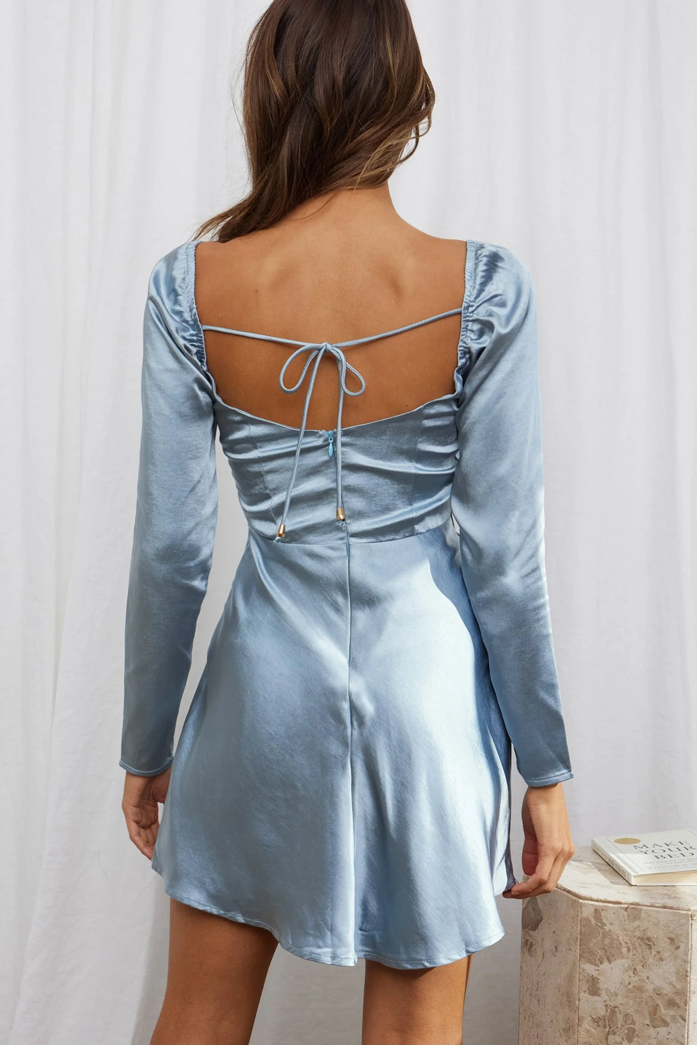 Freja Long Sleeve Cowl Neck Satin Mini Dress Sage