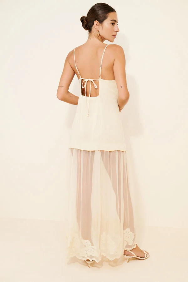 Sleeveless Sheer Linen Maxi Slip Dress