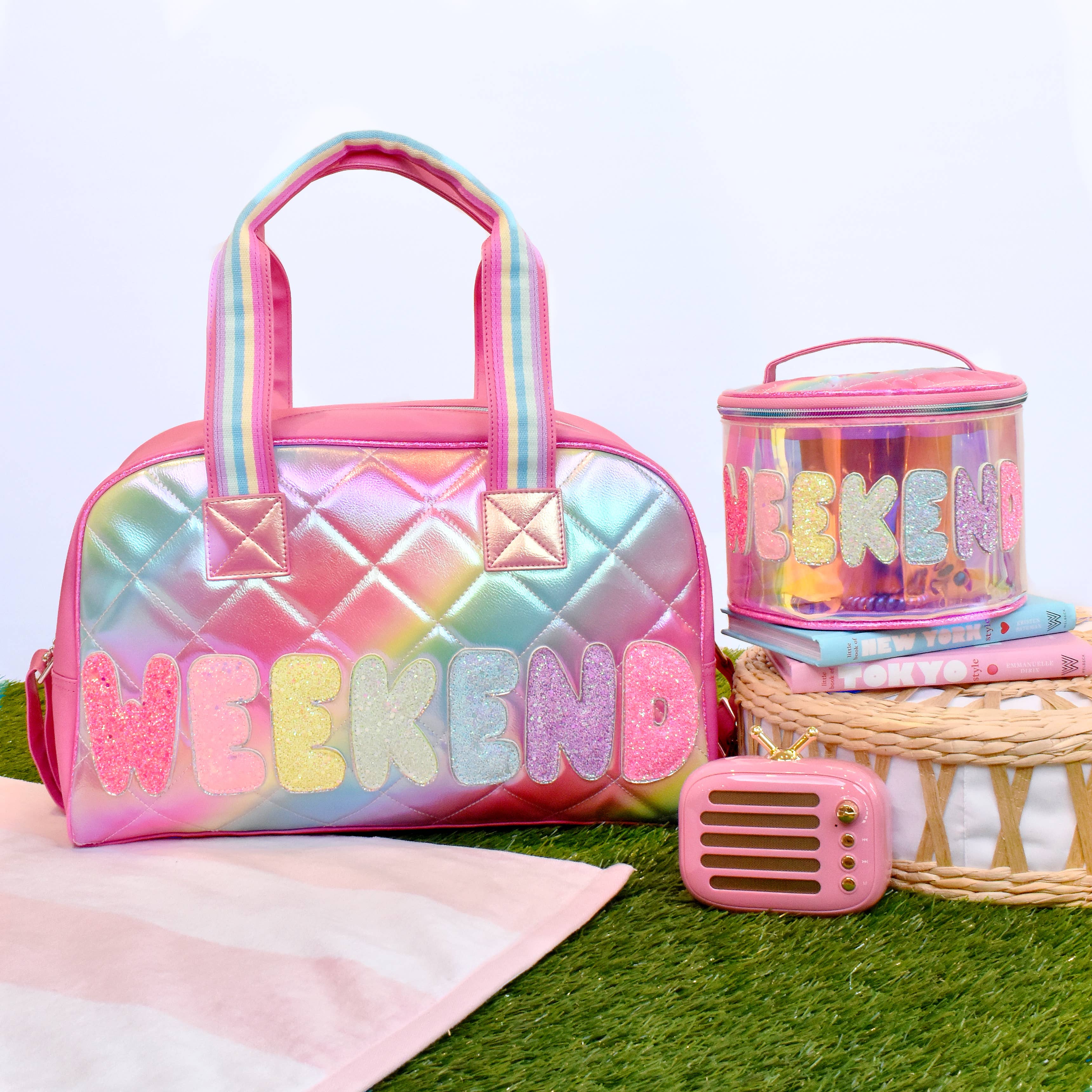 'Weekend' Quilted Metallic Ombre Medium Duffle Bag Toy