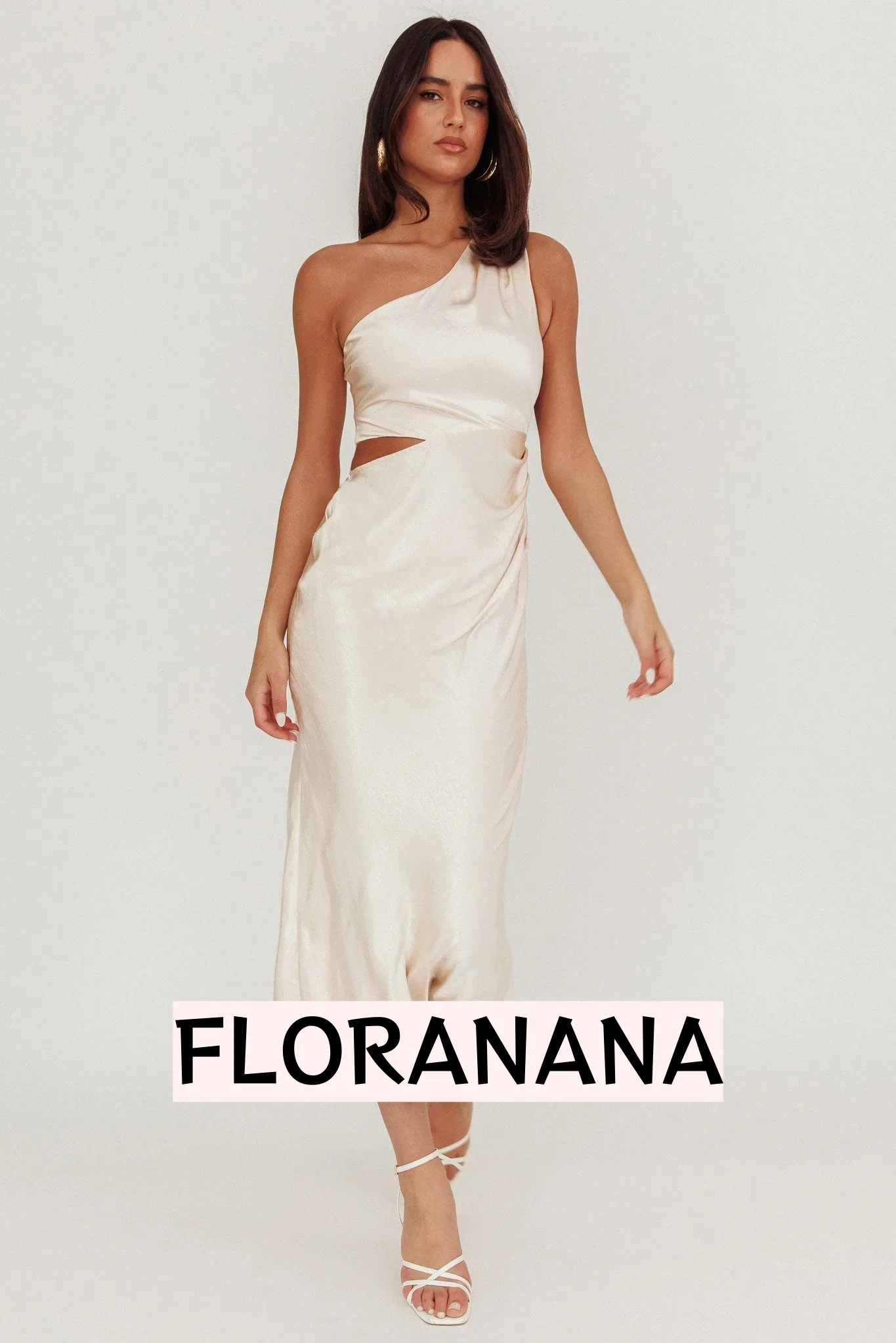 Always Golden One-Shoulder Midi Dress Champagne