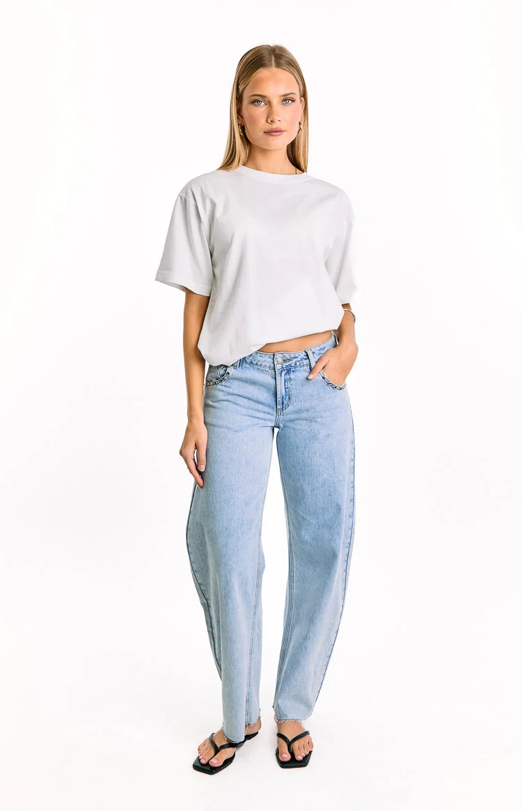 Jannina Light Wash Denim Studded Low Rise Jeans