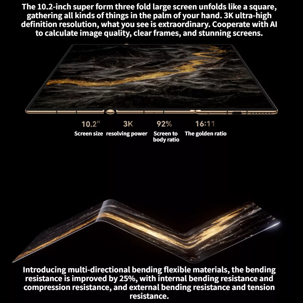 With the world’s first 3-fold smartphone! Tri-fold Screen Smartphone 16GB+1TB Quad Camera Bluetooth  5.2 - Amazon