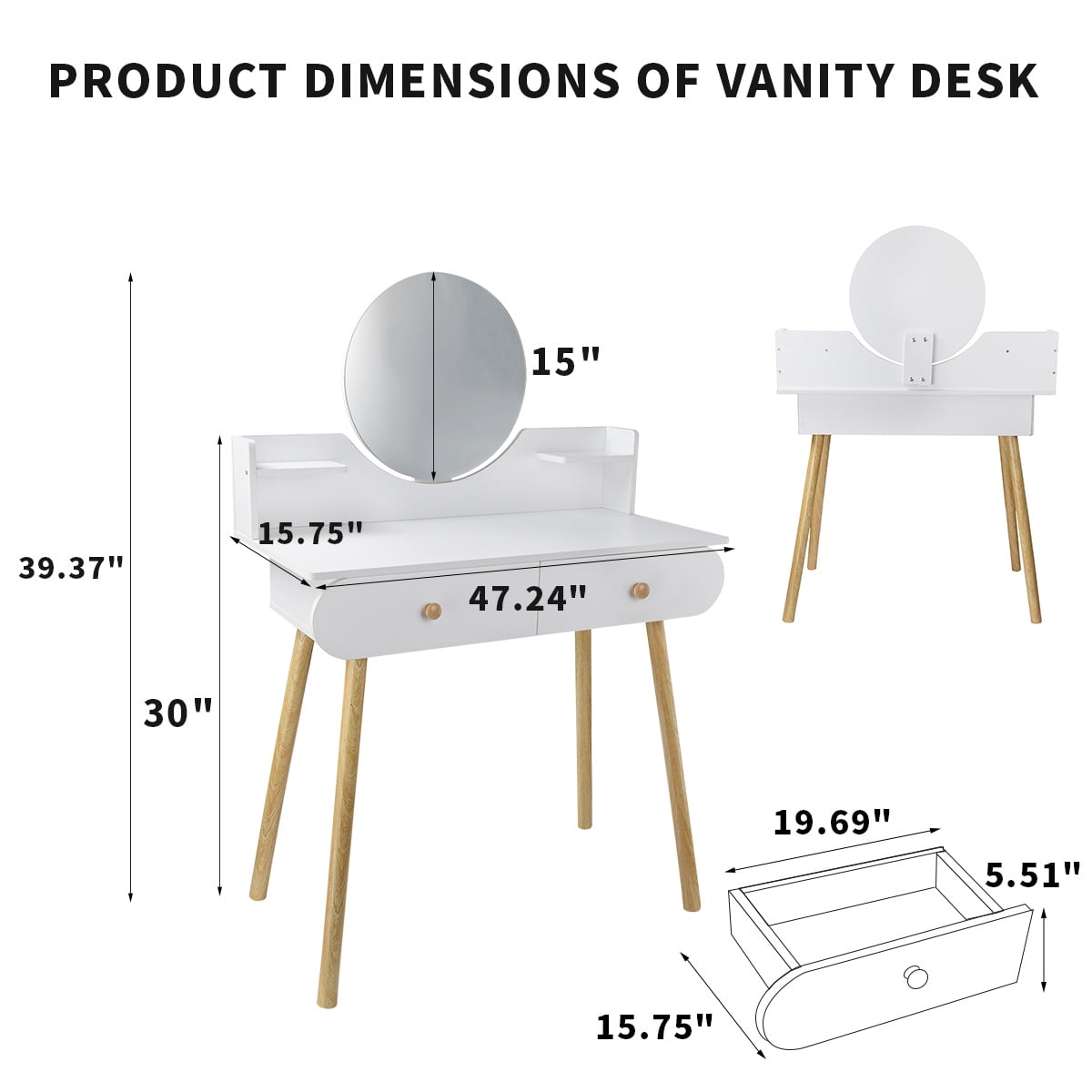 Lowest Prices - Modern Vanity Table Makeup Desk, 2 Drawers and 4 Shelves for Bedroom White(Without Stool and LED) - Amazon
