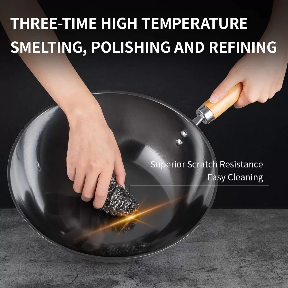 Wok Pan 12 inch High Carbon Steel Stir Fry Pan with Detachable Wood Handle - Amazon