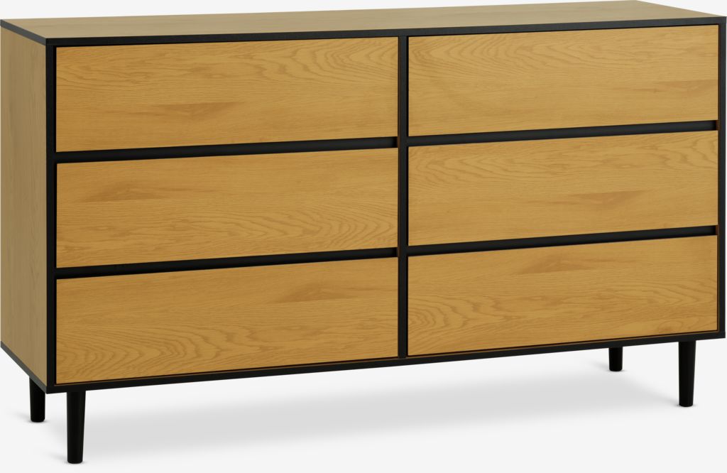 3+3 drawer chest ODENSE oak colour/black - Amazon
