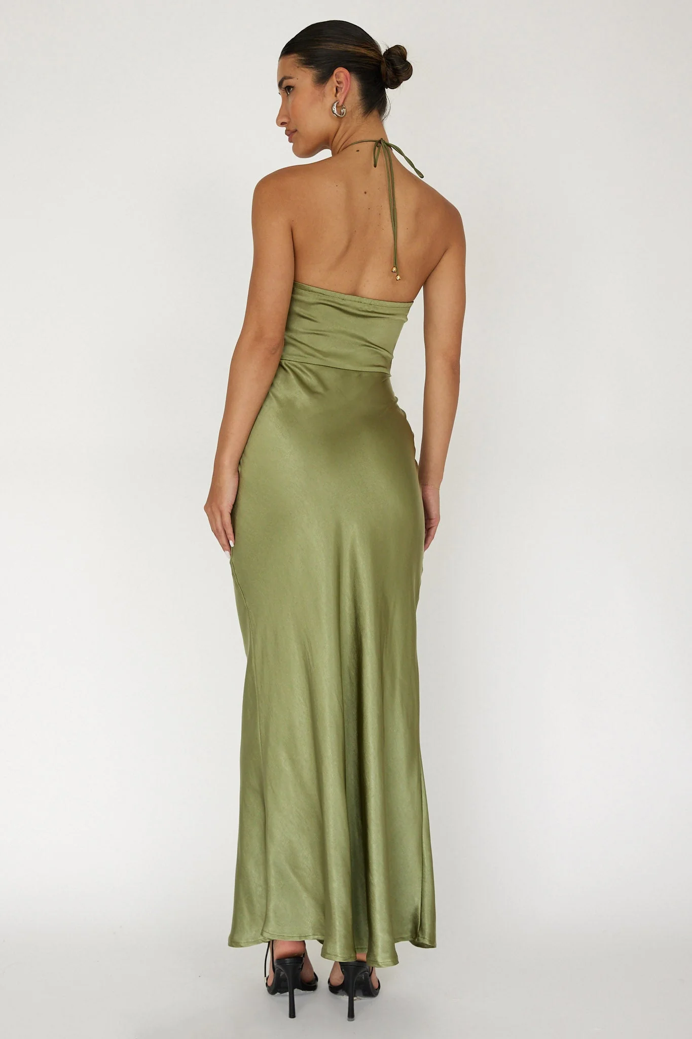 High Roller Flower Decoration Halter Dress Olive