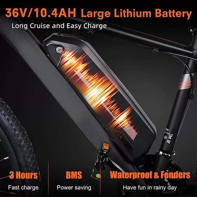 26'' Mountain Ebike 350W 36V/10.4AH Removable Lithium Battery, 2X Faster Charge Shimano 21 Speed and LCD Smart Meter - Amazon