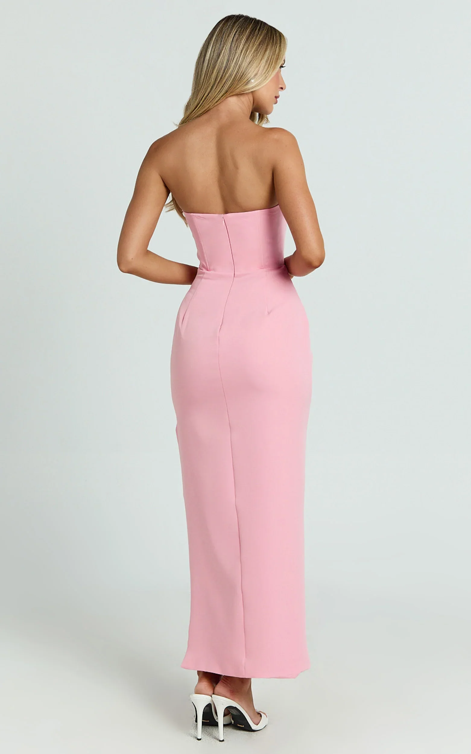 Strapless Draped Side Split Dress in Pink