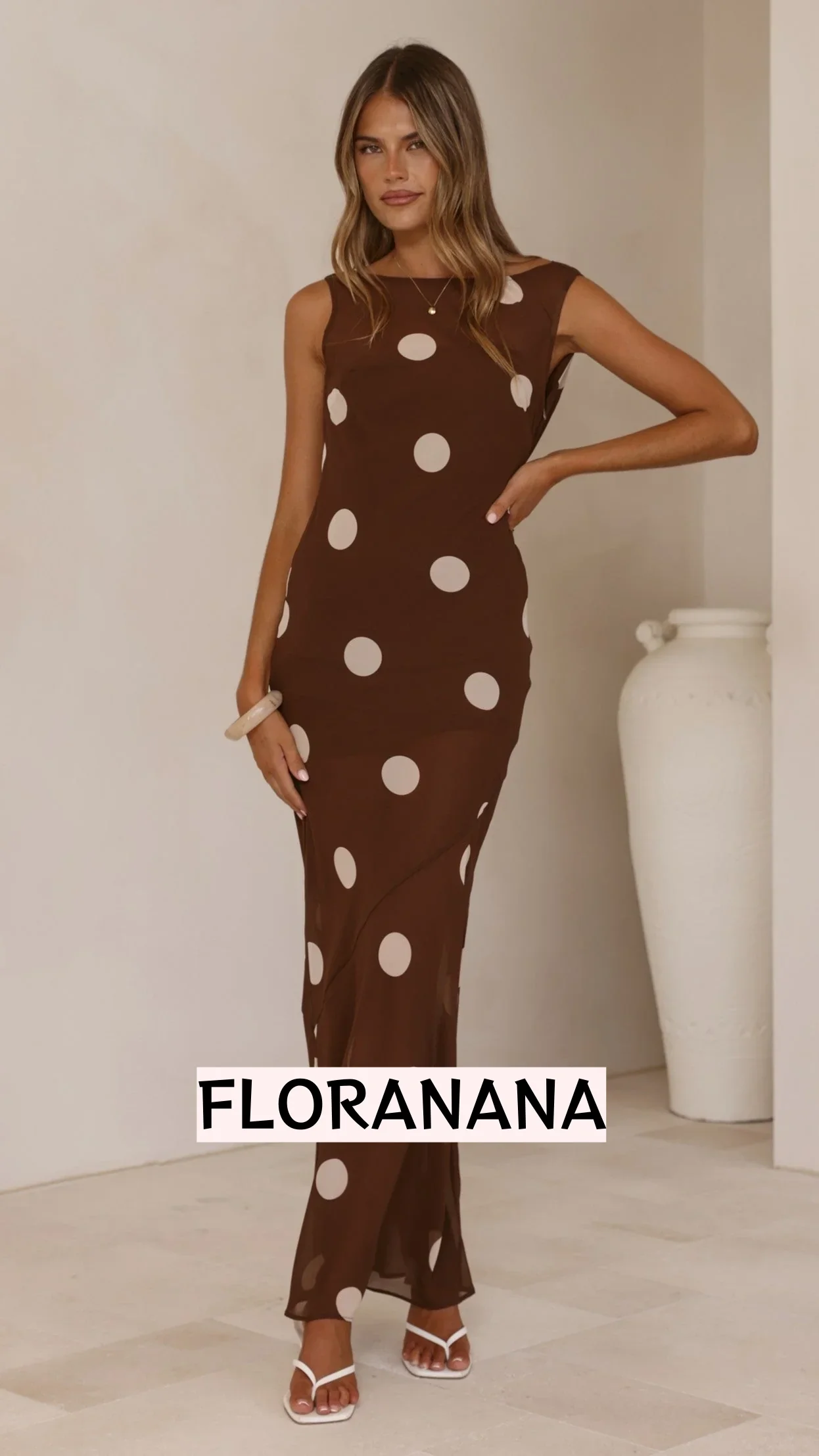 Beverly Maxi Dress - Chocolate/Cream Polka Dot