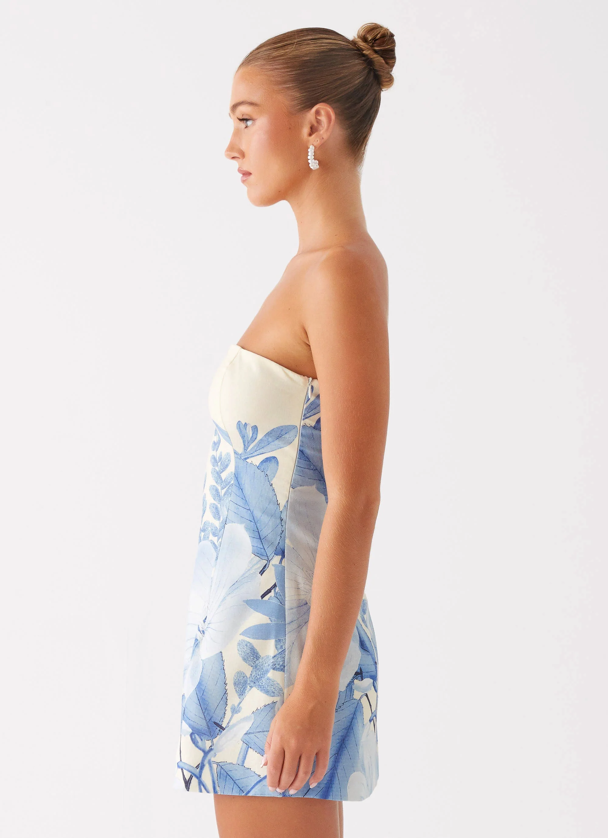 Denby Strapless Mini Dress - Blue Floral Print