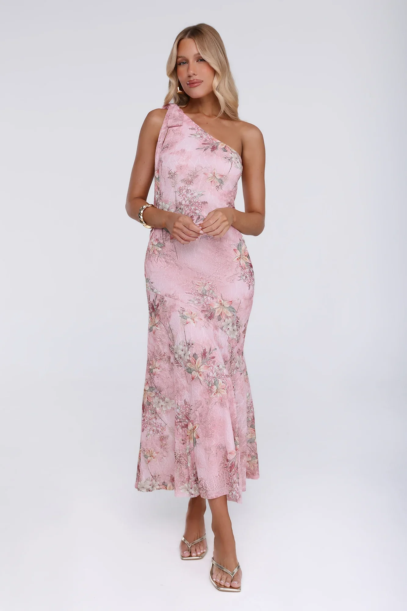 Pretty Whispers One Shoulder Maxi Dress Pink