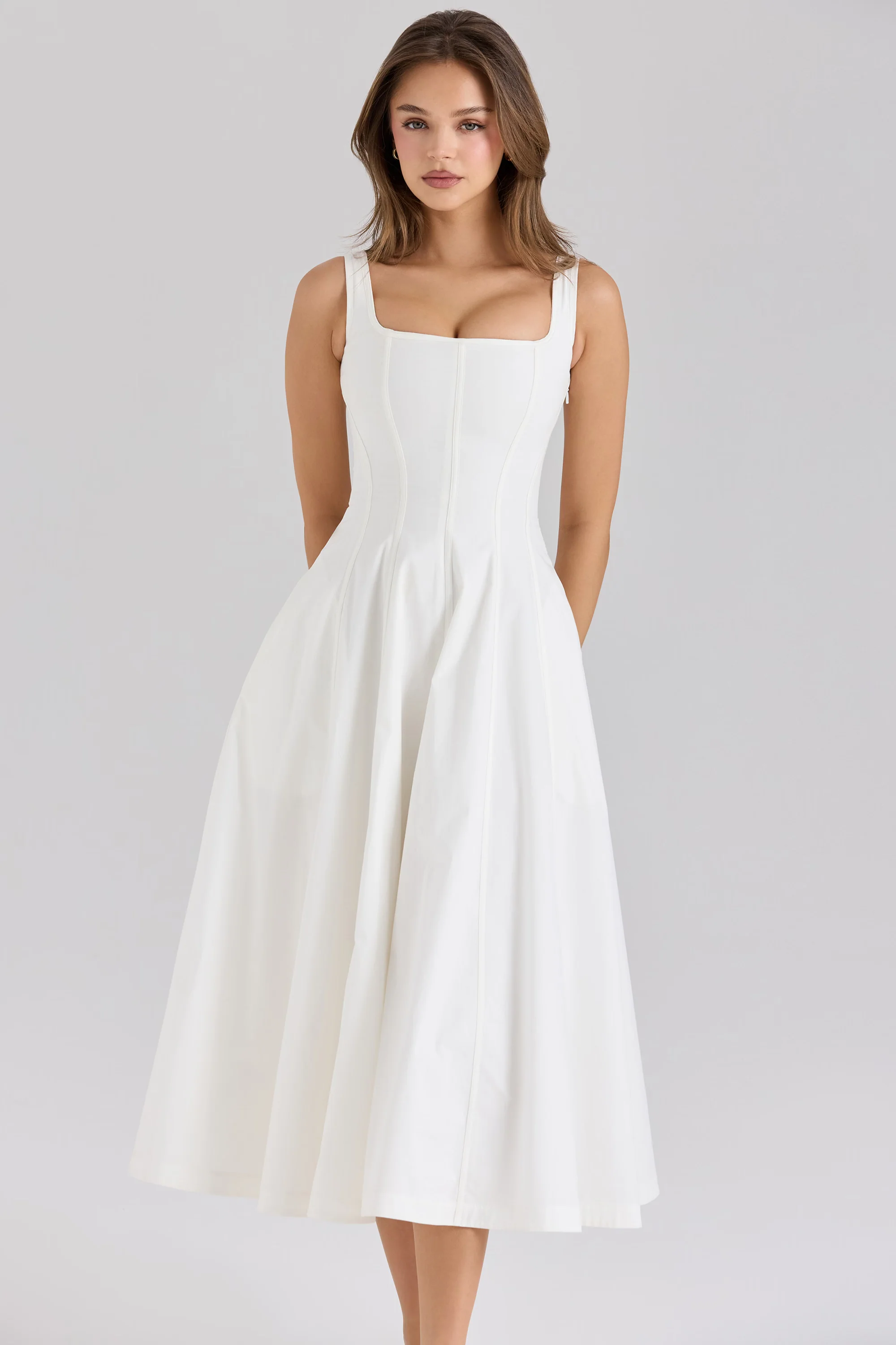white stretch cotton midi sundress