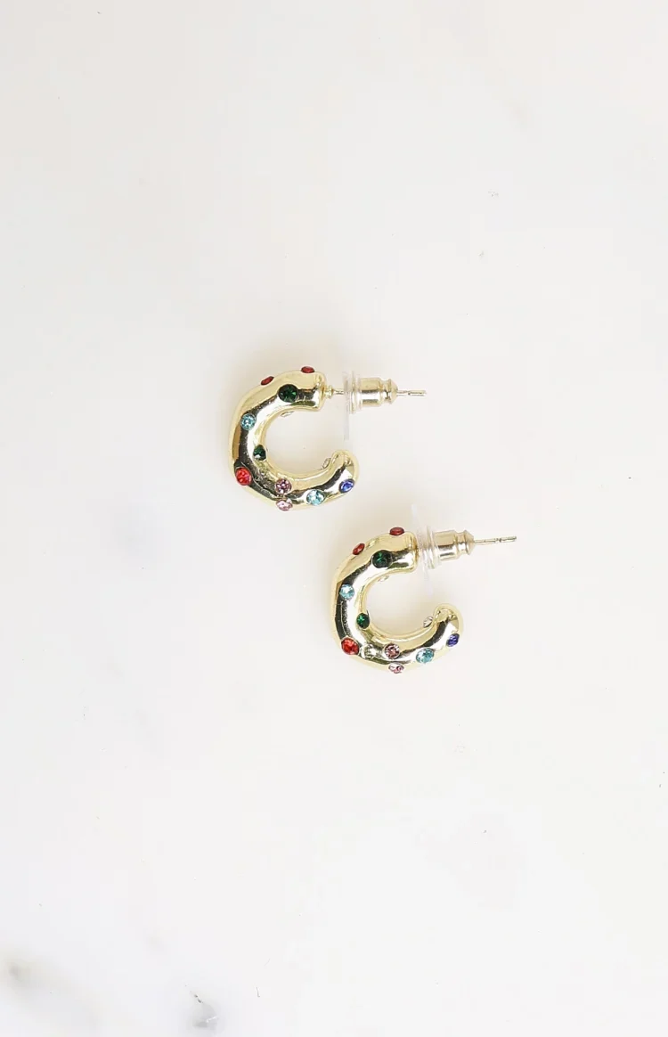 Lula Gold Multi Stone Hoop Earrings