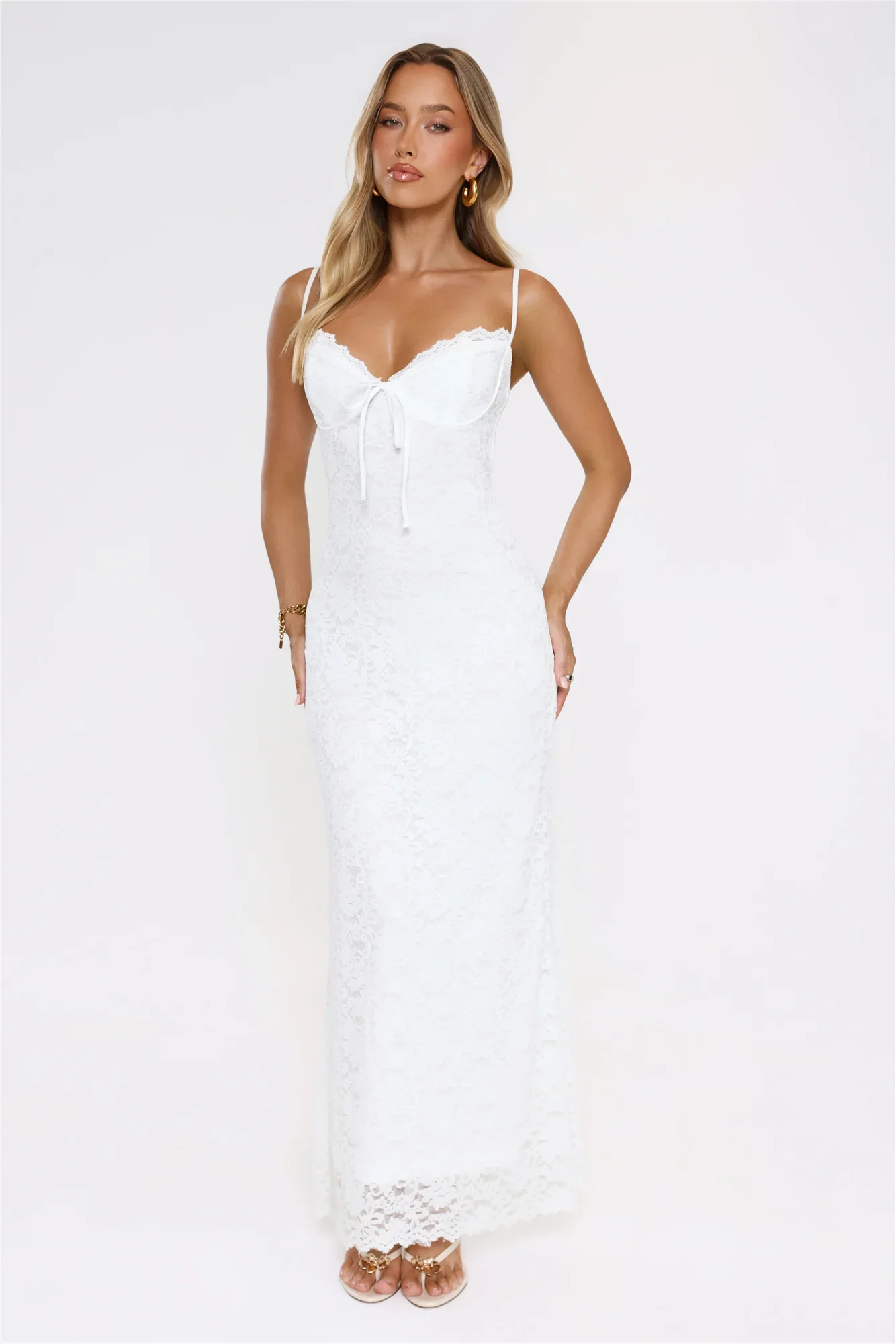 Moonlit Veil Lace Maxi Dress White