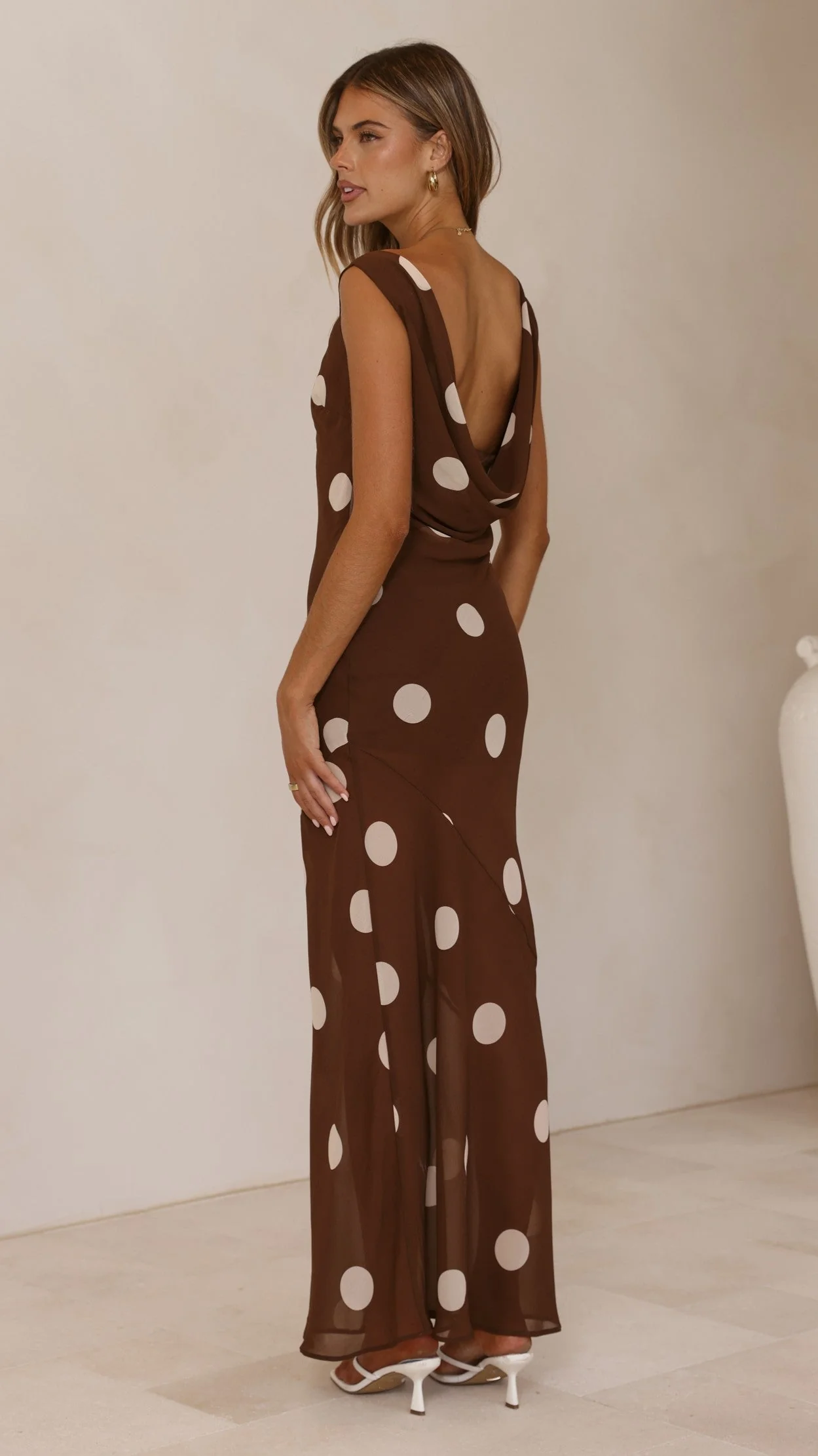 Beverly Maxi Dress - Chocolate/Cream Polka Dot