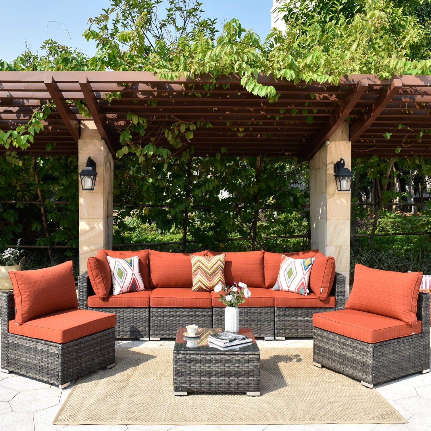 Outdoor Sectional Furniture 7-Piece with Cushions and Table - Amazon