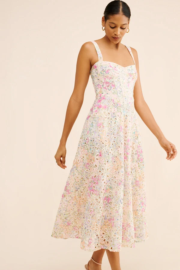 Lilah Eyelet Corset Midi Dress