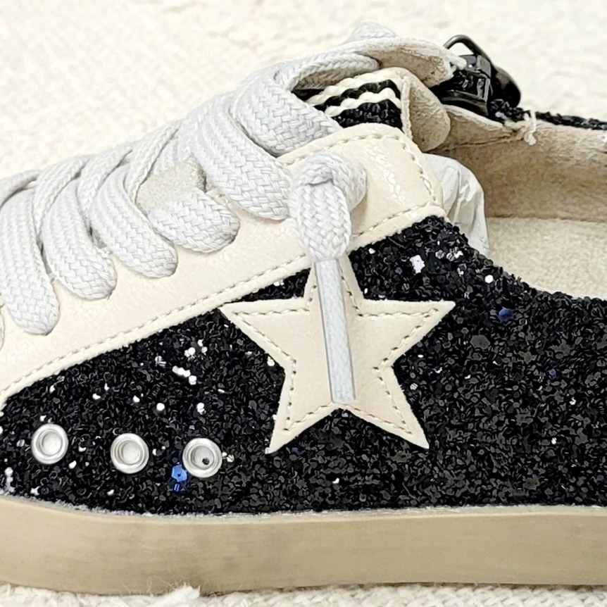Girls Black Glitter Sneaker shoes