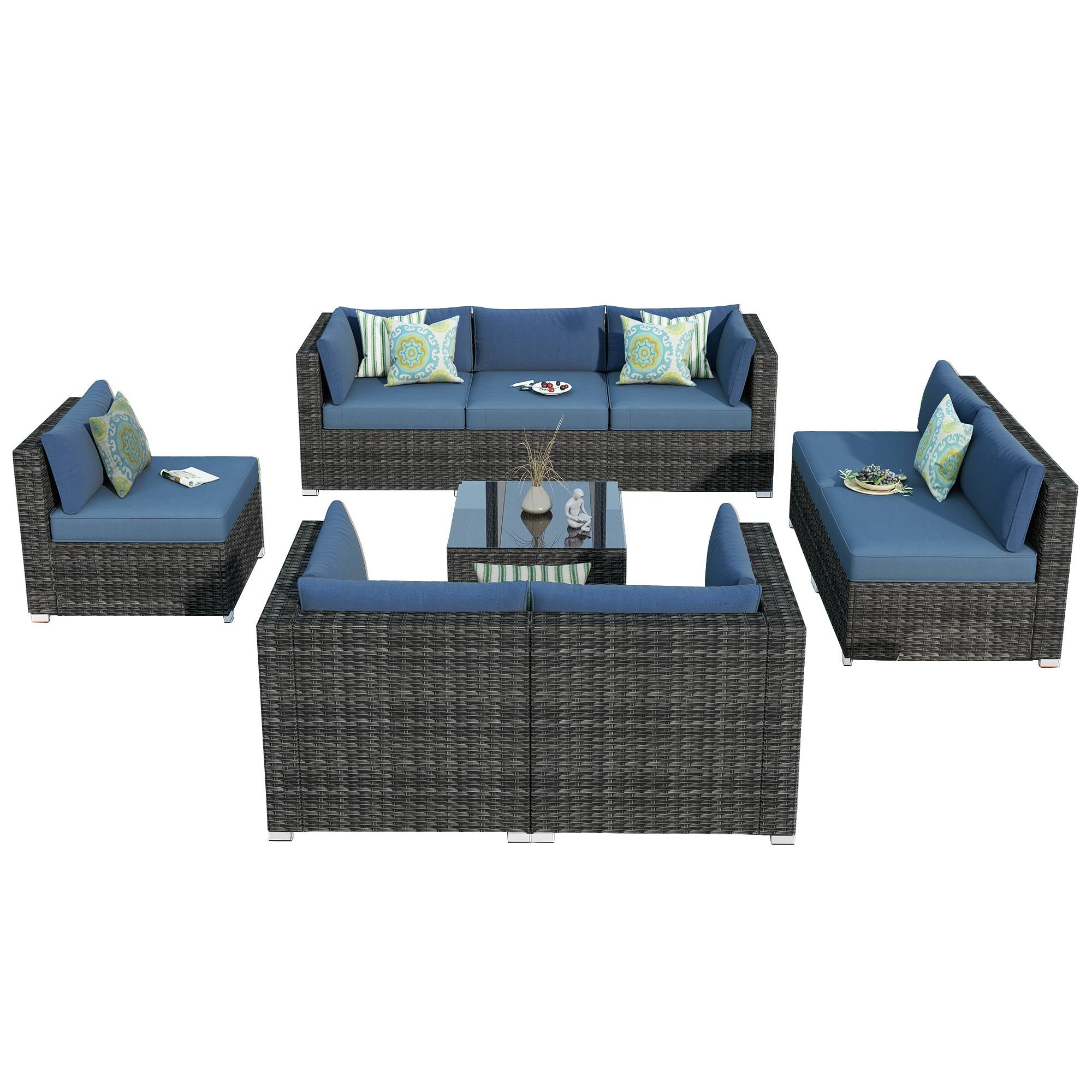 Outdoor Sectional Furniture 9-Piece with Cushions and Table - Amazon