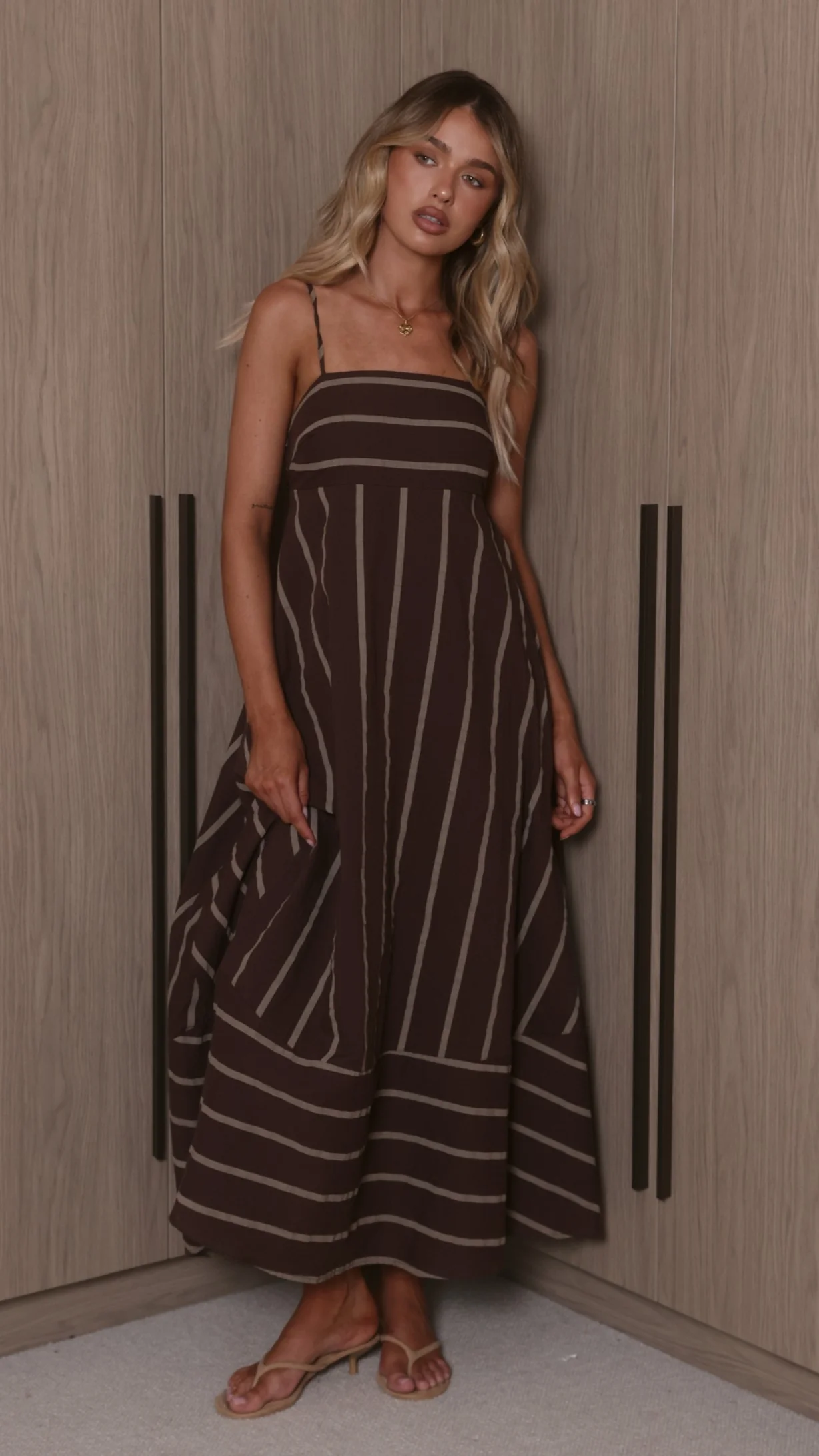 Marcel Maxi Dress - Choc/Tan Stripe