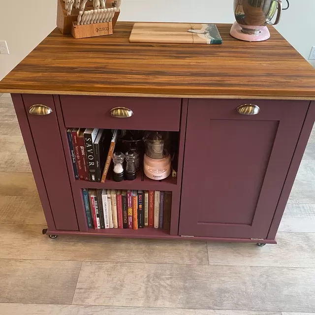 Kitchen Island, Butcher Block Kitchen Island w/Option for Seating, Food Prep, Spice Rack 