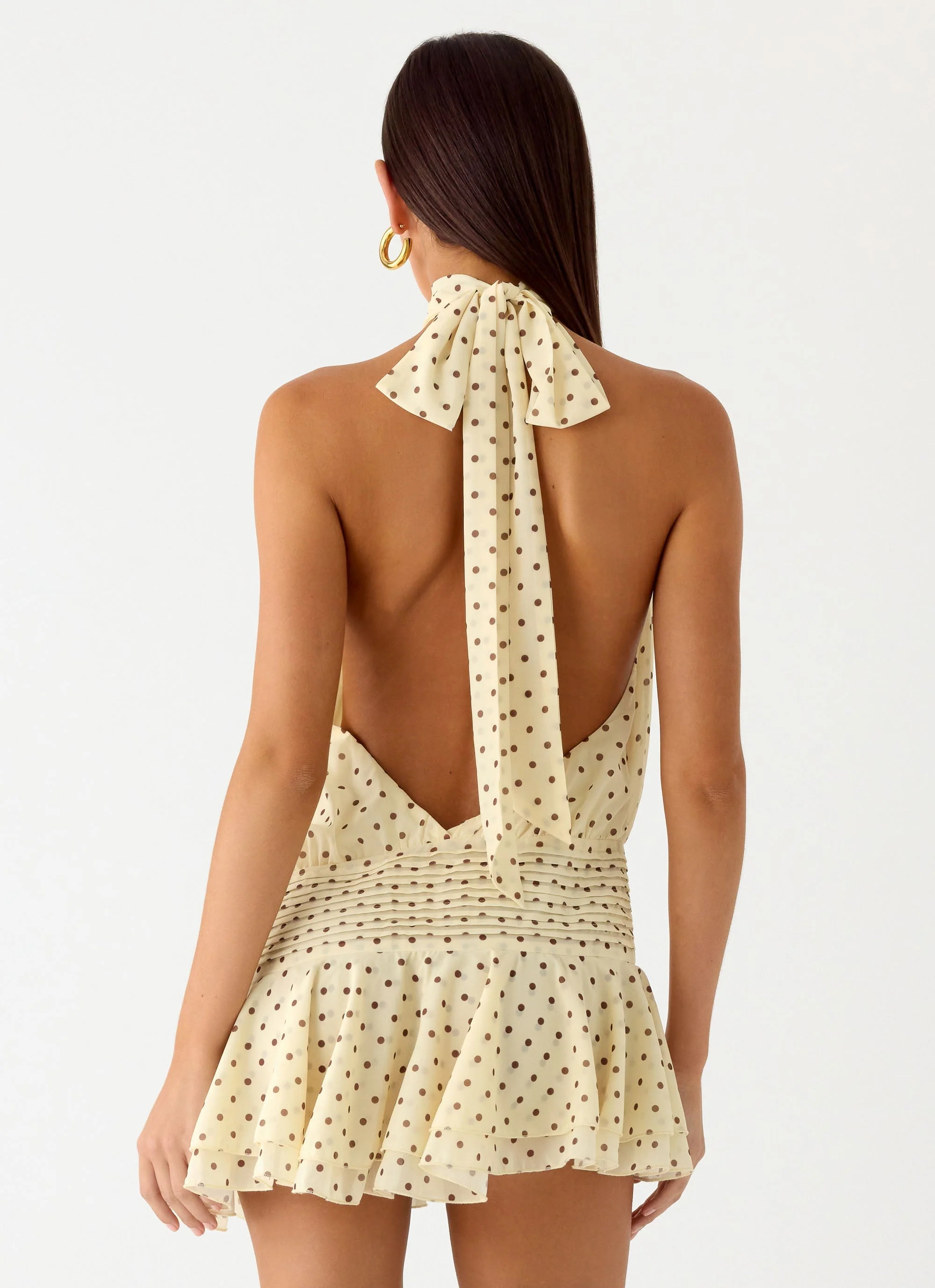 Willow Chiffon Mini Dress - Yellow Polkadot