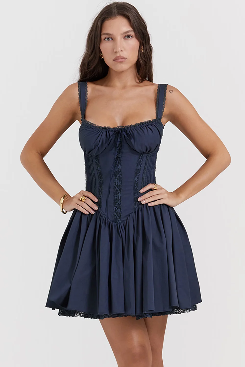 french navy corset mini dress