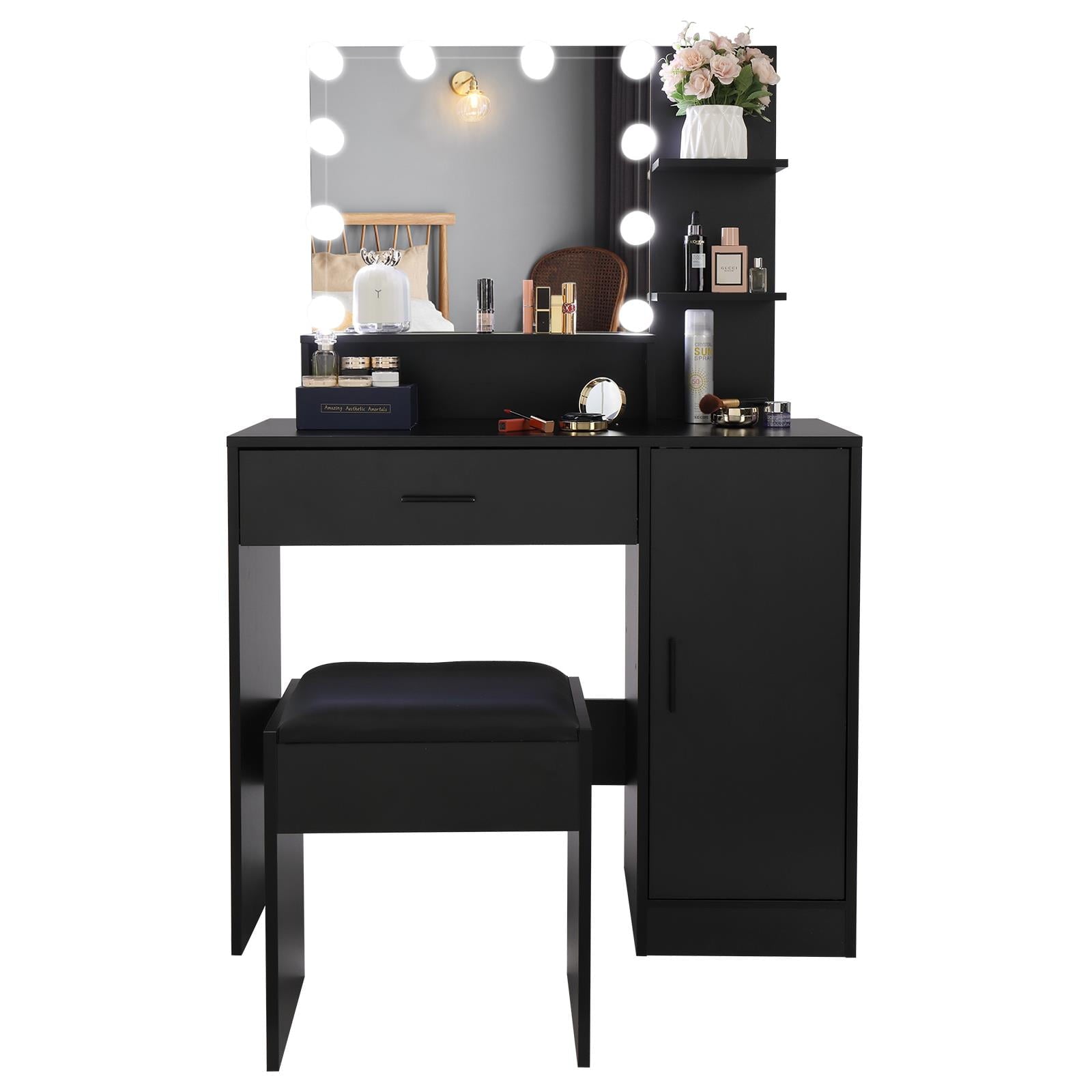 Lowest Prices - Ktaxon Vanity Set with 3 Color Lighted Mirror, Makeup Table with 3 Storage Shelves & Drawers, Dressing Table Makeup Desk with Stool,White - Amazon
