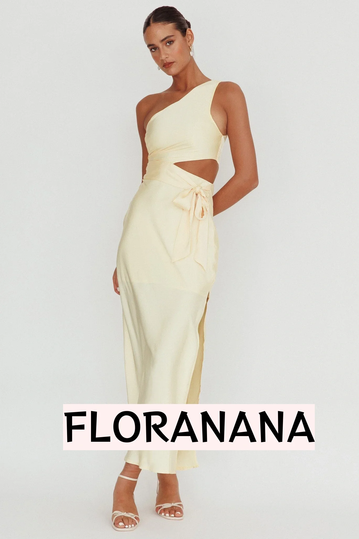 Abloom One Shoulder Satin Maxi Dress Butter