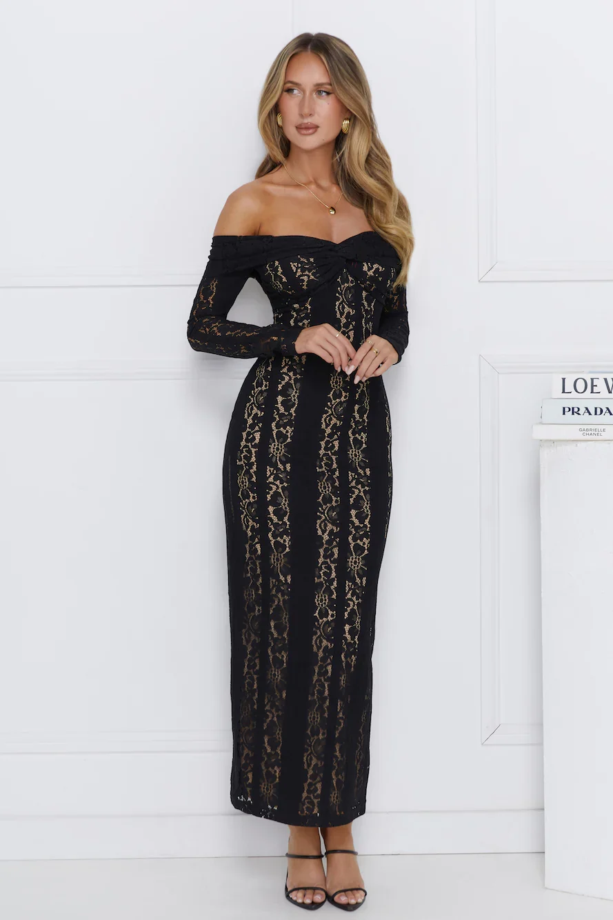 Pure Happiness Off Shoulder Lace Maxi Dress Black