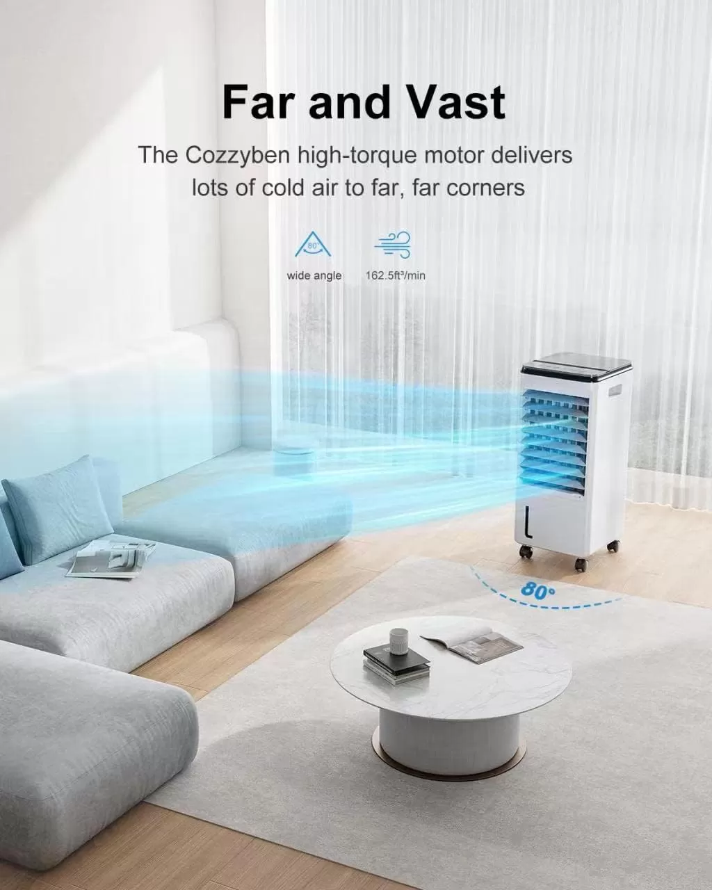 Cozzyben Air Conditioner Portable for Room, 3-IN-1 Evaporative Air Cooler, Windowless Ac Fan for Bedroom Indoor 1.85 Gal Water Tank, 3 Speeds, 80°Oscillation, Remote Control, 1-7H Timer & 4 Ice Pack - Amazon