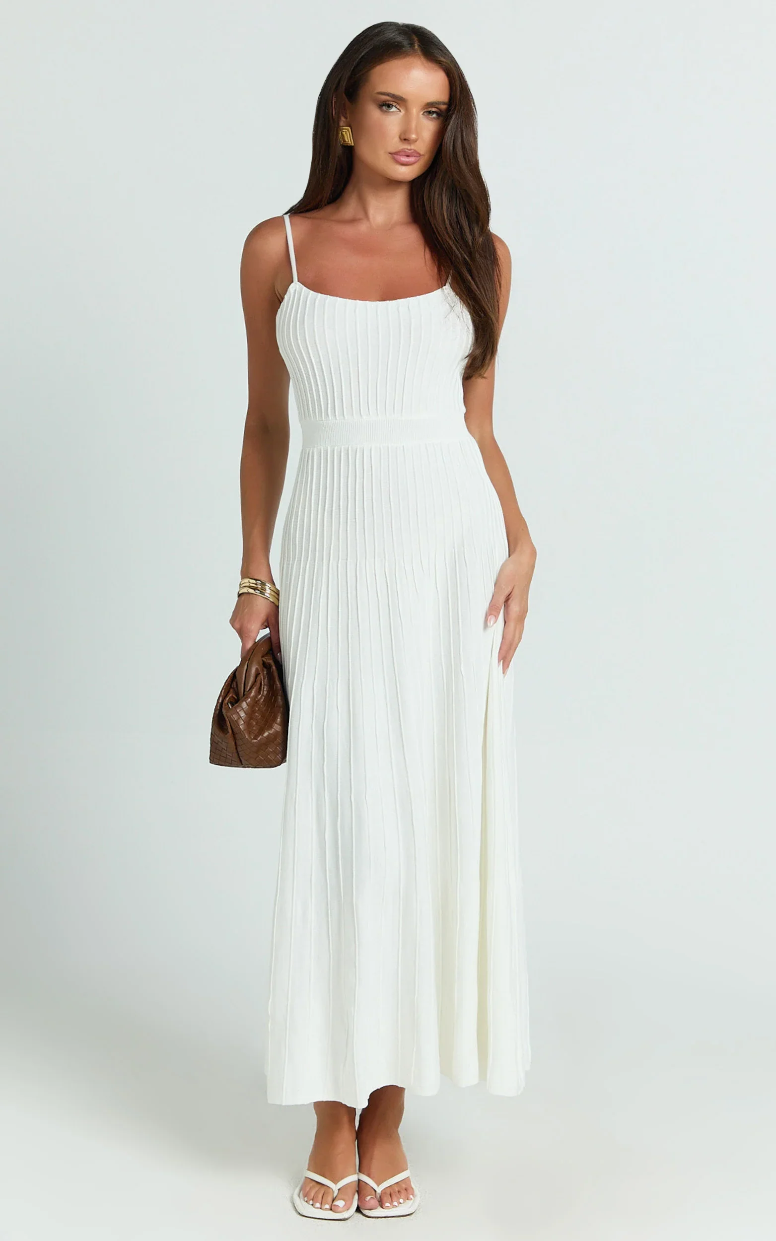 Panelled Knit Dress in White