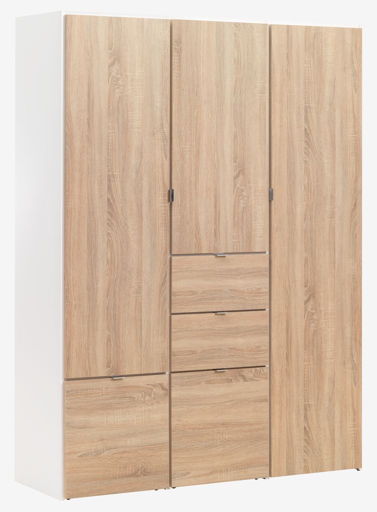 Wardrobe NAUTRUP 149x200 3 doors oak color/white - Amazon