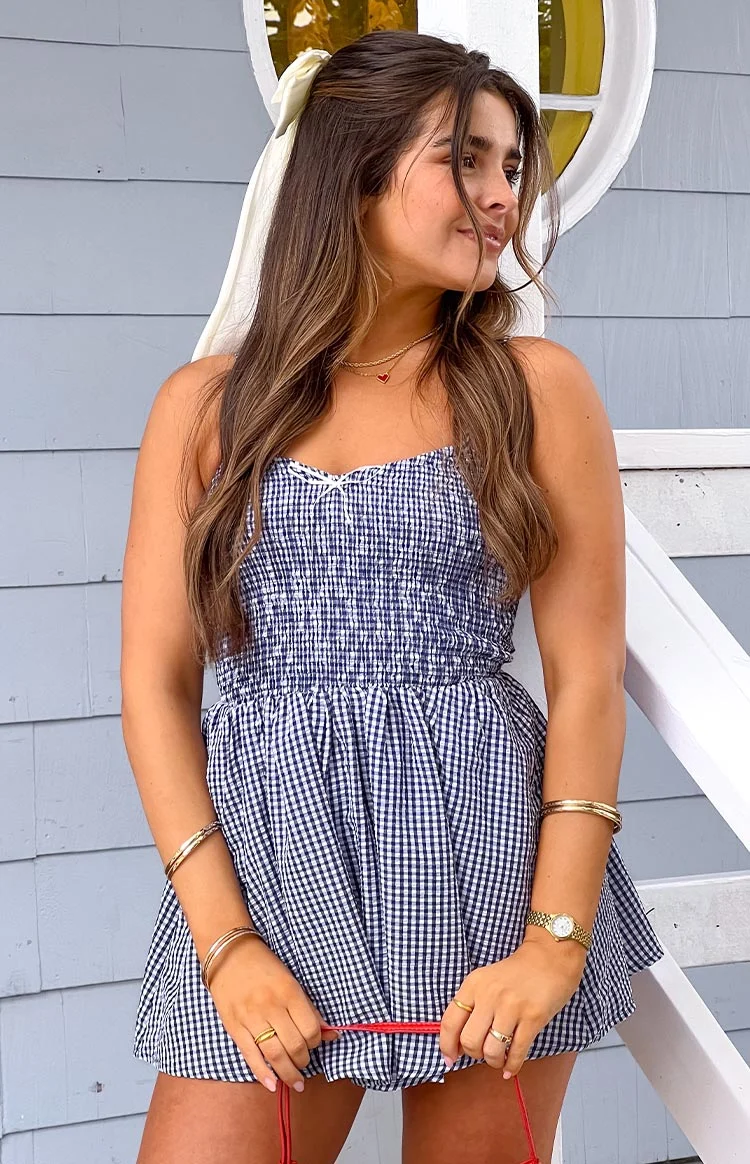 Heidi Navy Gingham Playsuit