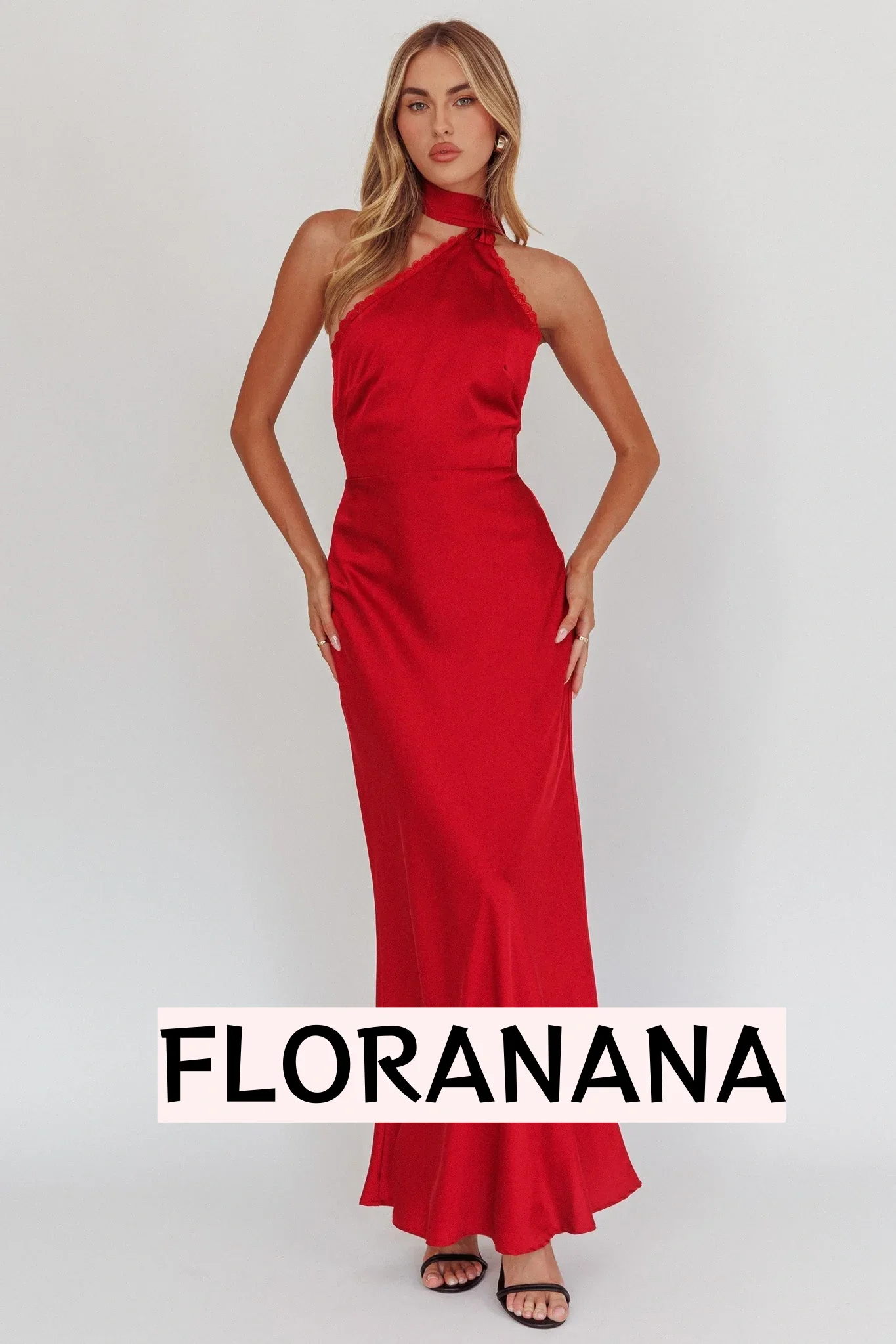 Adora One-Shoulder Maxi Dress Red