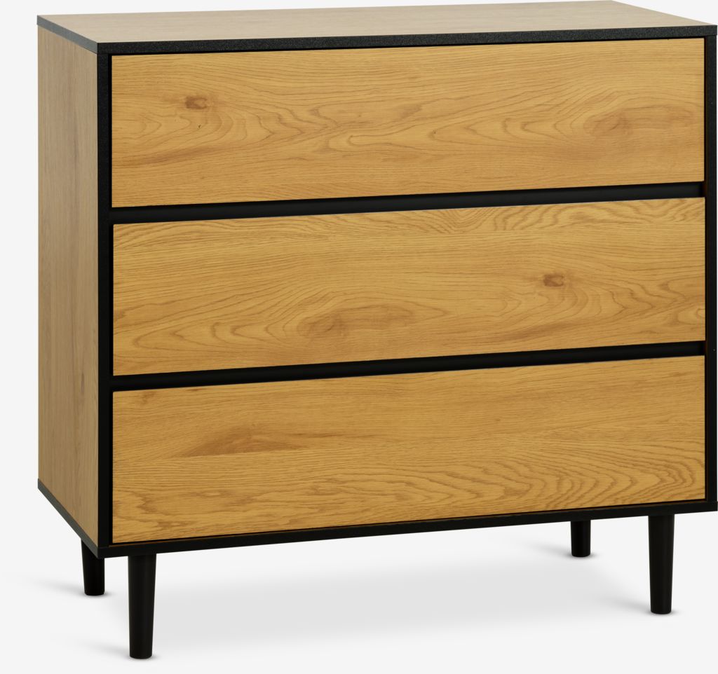 3 drawer chest ODENSE oak colour/black - Amazon