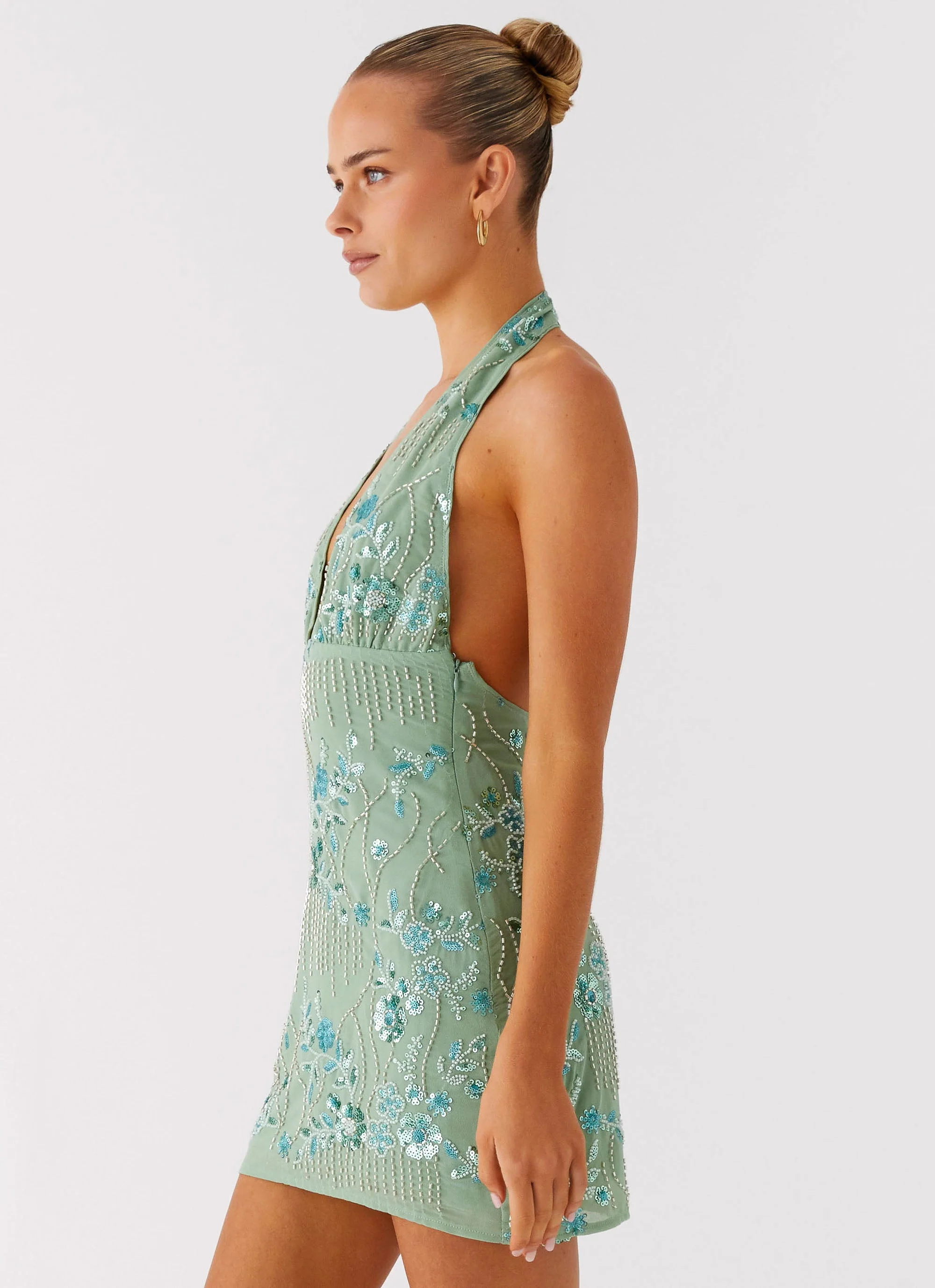 Monet Beaded Mini Dress - Mint