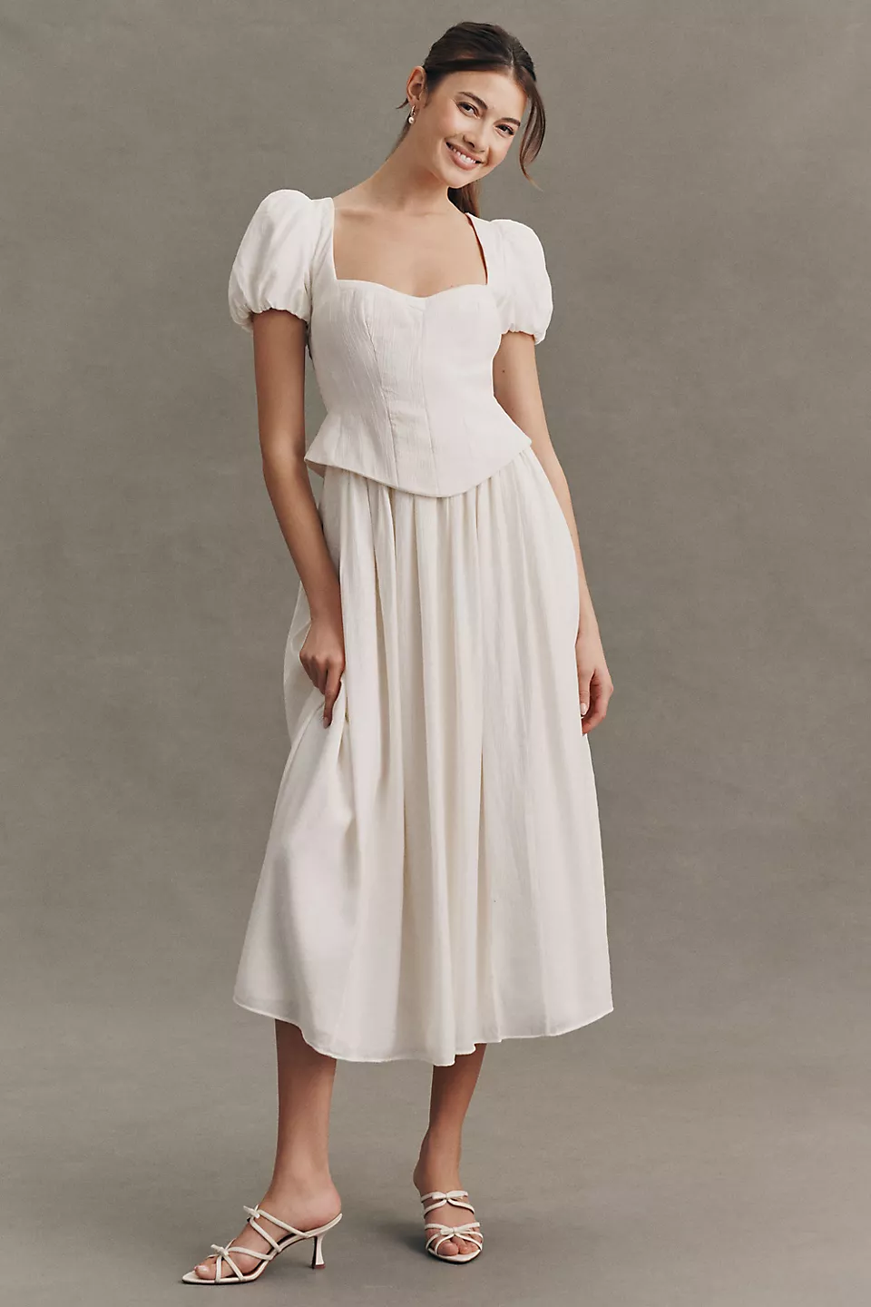 BHLDN Puff Sleeve Corset Fit & Flare Maxi Dress