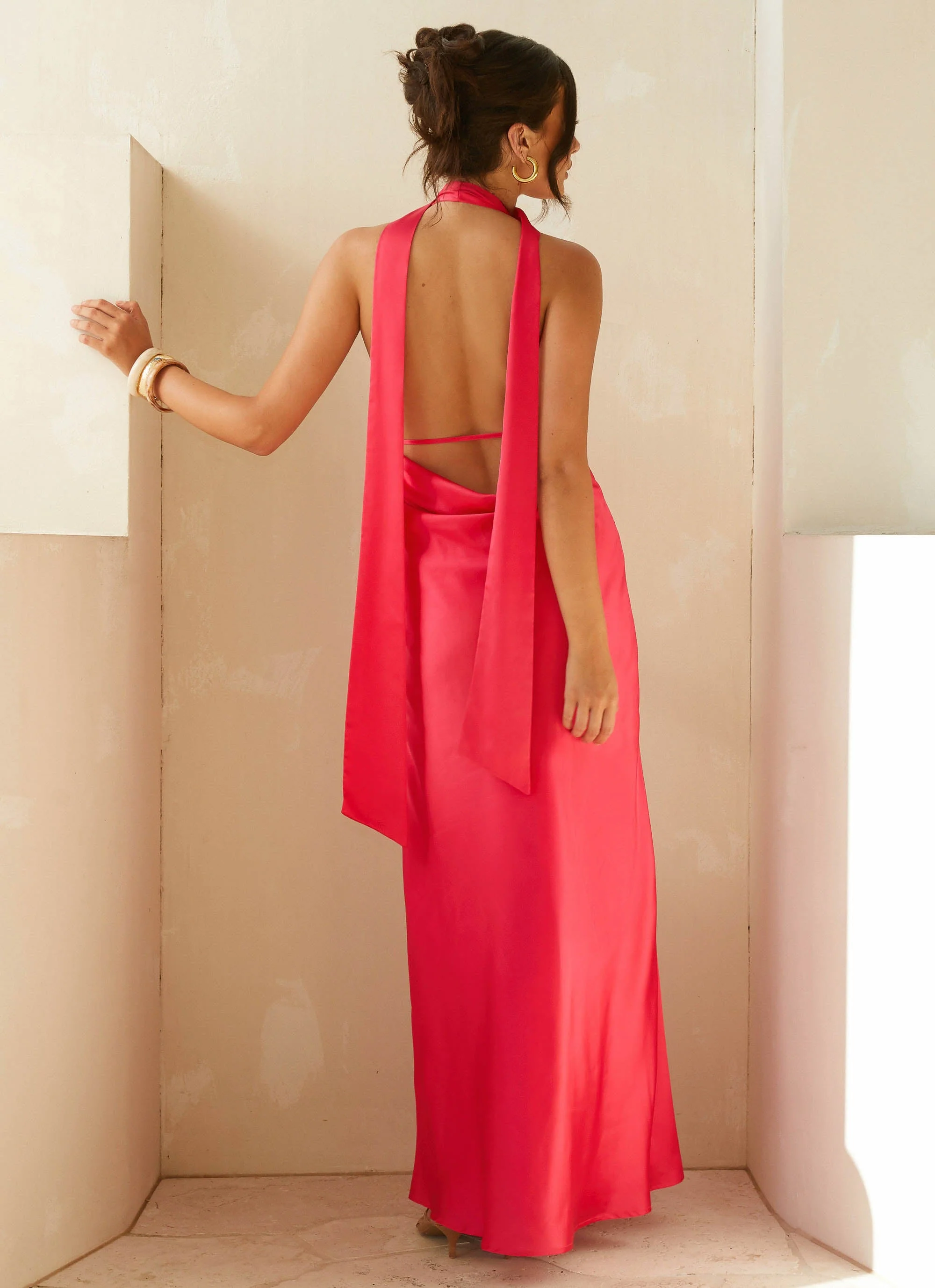 Alicia Satin Halter Maxi Dress - Fuchsia