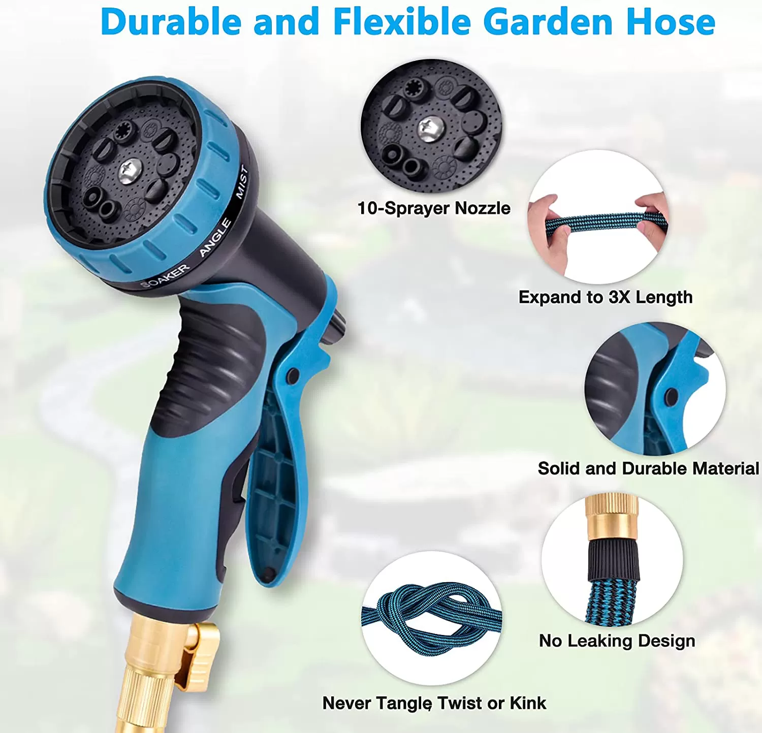 Toolasin Expandable Garden Hose 50ft with 10 Function Spray Nozzle, Leakproof Flexible Water Hose Design with Solid Brass Connectors, Retractable Hose Expands 3 Times, Easy Storage and Usage - Amazon
