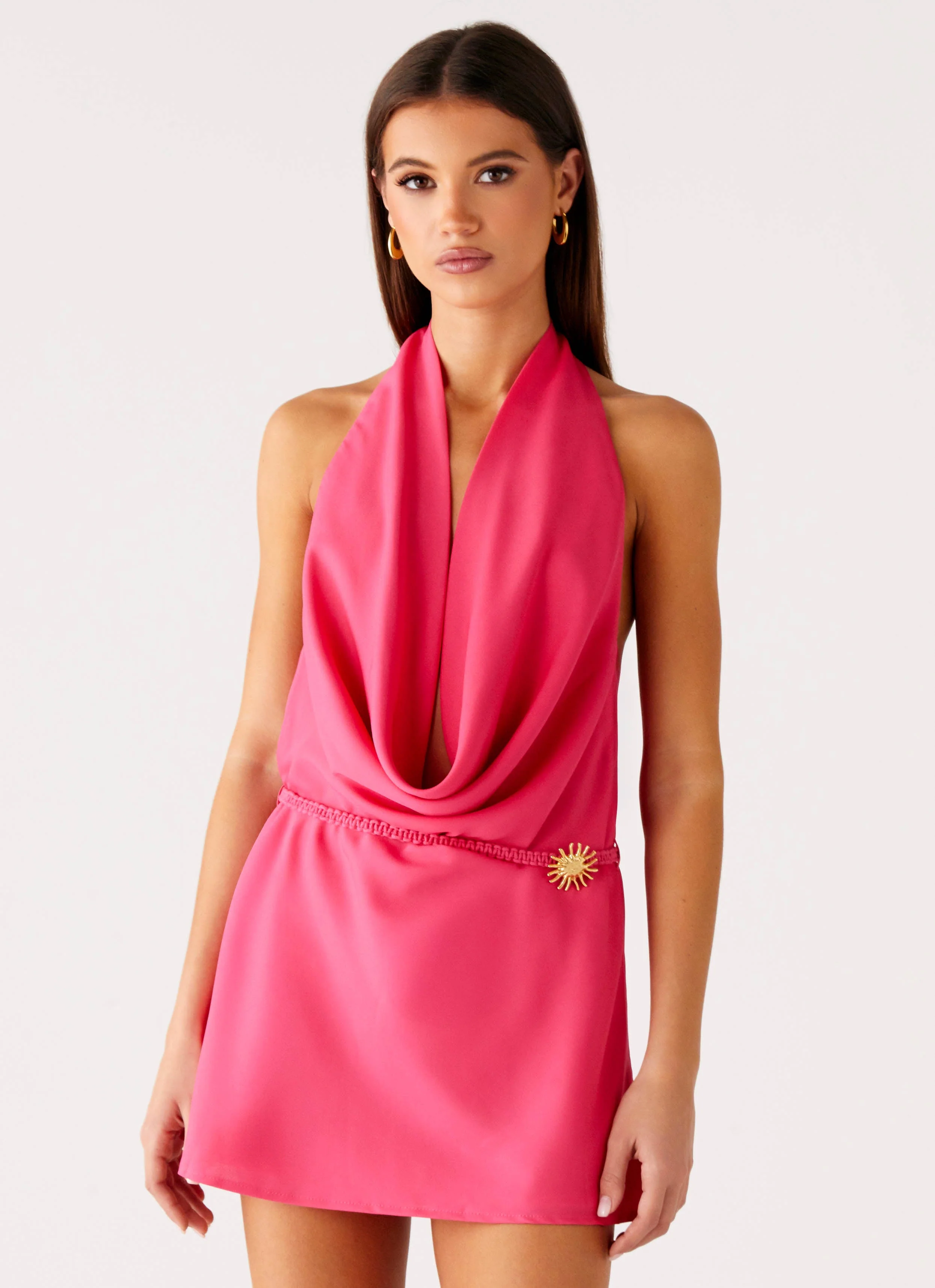 Halia Cowl Mini Dress - Watermelon