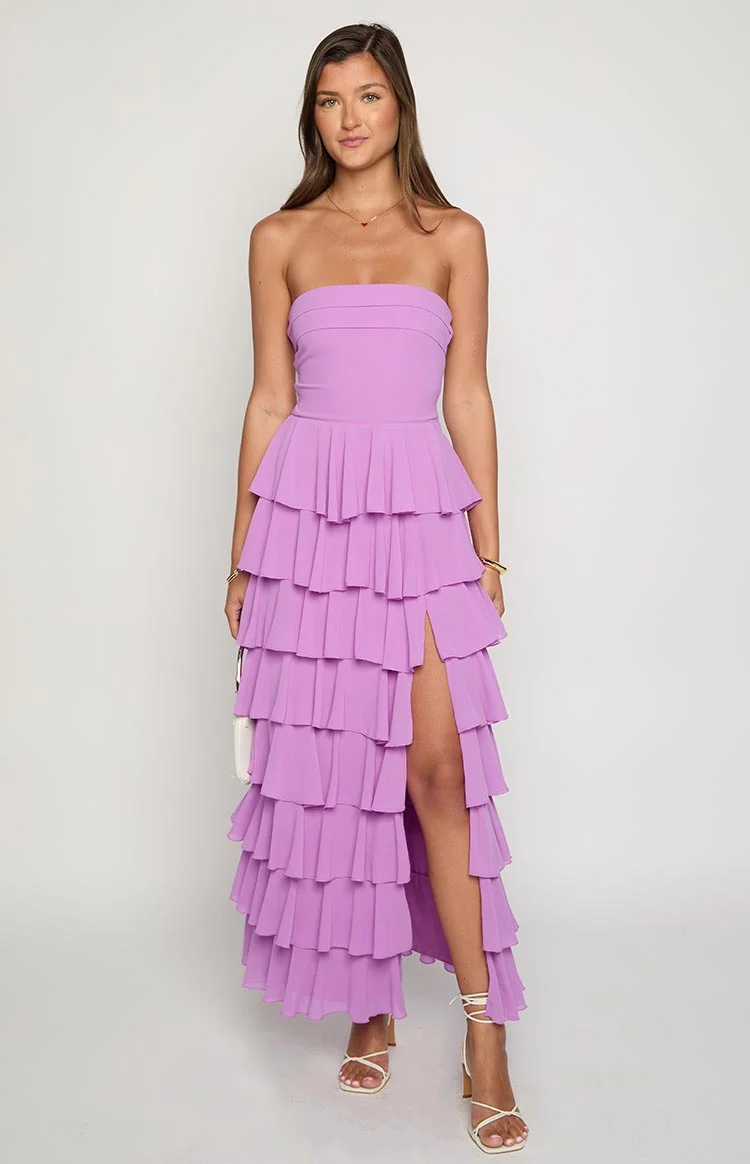 Kim Magenta Strapless Ruffle Maxi Dress